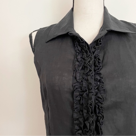 Vintage Y2K Anne Fontaine Linen Ruffle Blouse - Picture 2 of 6